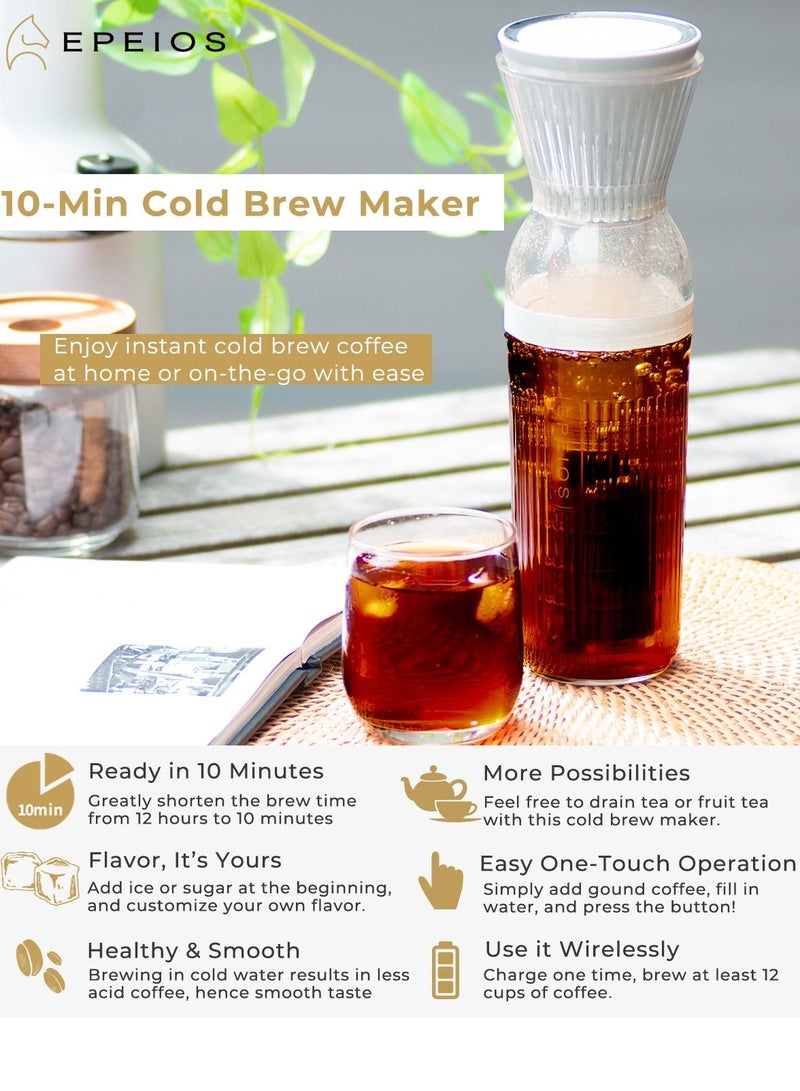 EPEIOS Portable Rechargeable Electric Cold Brew Coffee Maker & Iced Tea Brewer – 350ml Mini Fast 10-Minute Cold Brew Machine, Compact Travel-Friendly Design for Home, Office & Outdoor, Magnetic Charging Cable, High-Quality Portable Coffee Device - Image 3